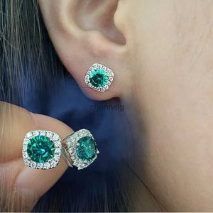 Stud Solid 925 Sterling Silver Lab Blue Green Moissanite Diamond Stud Earrings for Women Super Sparkling Wedding Jewets Gifts YQ240110