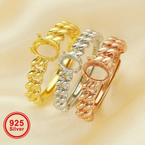 Configurações de anel de pino ovalSólido 925 prata esterlina rosa banhado a ouro RingRope Twisted RingArt Deco RingDIY Ring 1224173 240109