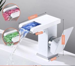 Bathroom Sink Faucets LED & Cold Lavotory Tap Faucet And Color Changing Mixer Square Wash Basin Cabinet Copper Alloy