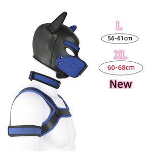 XL Large Size Puppy Cosplay Neoprene Fetish Hood Mask Kit with Chest Strap Collar Armband Sex Costumes for Bdsm Slave Role Play 240109