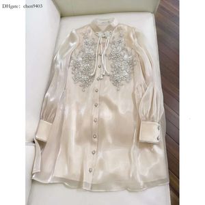 Summer Solid Color Champagne 2023 Beaded Dress Long Sleeve Stand Collar Sequins Single-breasted Mini Casual Dresses J3L127729 es