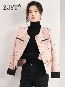 Zjyt Autumn Winter Tweed Woolen Jacket For Women Ropa de Mujer Fashion Single Breasted Coat Short Outerwear Veste Femme 240109