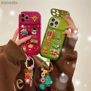 Cell Phone Cases Creative IPhone Case Cute Christmas 3D Doll With Flip Mirror Phone Case Soft TPU Silicone Phone Case With Funny PendantL240110