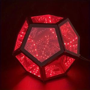 Infinity Dodecahedron Gaming Light, Cool RGBW Led Desk Table Lamp Light For Bedroom Gaming Room Decor, Unique Colorful Mood Changing Ambient Night Lighting Lamp