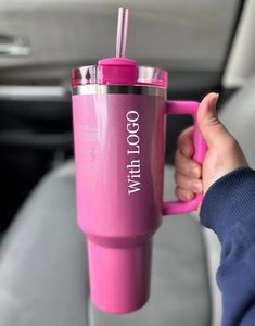 ABD Stok Kış Pembe Kupaları 1: 1 Logo Kozmo Tumblers Shimmery 40 Oz 40oz Kupalar Kapak Saman Büyük Kapasite Su Şişesi Sevgililer Günü Hediye Pembe Geçit Töreni I0110