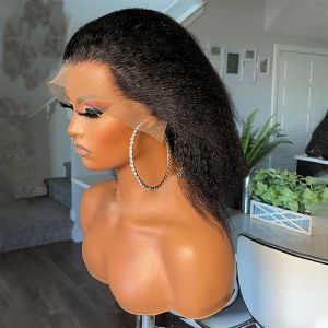 Glueless kinky rak bob peruk redo att bära mänskliga hår peruk 200densitet yaki brasiliansk kort bob hd transparent peruk