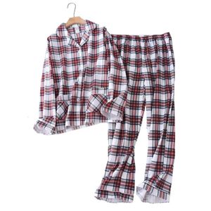 Plus storlek 100% borstad bomullspyjamas sätter kvinnor vinter sping mode pläd långärmad sömnkläder pyjamas kostymer 240110