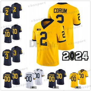 Camisa de futebol americano personalizada 2024 Michigan Wolverines College J.J.McCarthy Blake Corum Donovan Edwards Cornelius Johnson Roman Wilson Jaylen Harrell Marinha Branco Amarelo