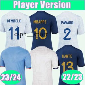 ESPNSport 22 23 Mbappe Giroud Griezmann Mens Soccer JerseysプレーヤーバージョンKante Benzema Dembele Home Blue Away Football Shirtsユニフォーム