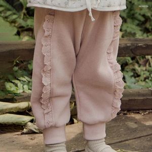 Trousers Girls Padded Pants 2024 Autumn And Winter Korean Style Girl Baby Cartoon Solid Warm Pant