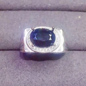 Cluster Anéis Homens Anel Natural Real Black Sapphire 925 Sterling Silver 8/10mm 3.2ct Gemstone para Mulheres Fine Jewelry X23895