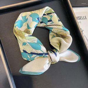 Halsdukar Pure Silk Scarf Women Neck Hair Band Foulard Square Liten pannband 2024 Fashion Print Neckerchief Bandana 53 53cm