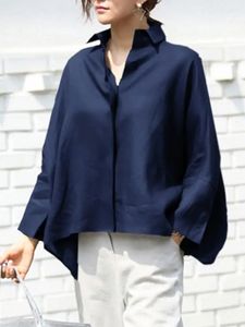 Casual Long Sleeve Shirts Women Blue Vonda Lapel ol Style Elegant Tunic Tops Overdimased Casual Solid Loose Party Blusa 240109