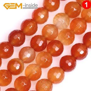 Necklaces 4mm20mm Geminside Natural Carnelians Agates Faceted Round Loose Beads for Jewelry Making Diy Gift Women Strand 15 Inches