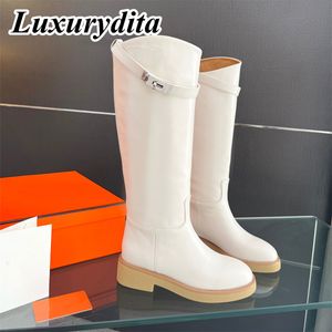 High quality designer womens long boots luxury thick sole high heel leg Martin boots fashion leather over ankle boots over knee socks boots Chelsea boot H heel YMHM 014