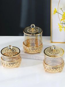 Garrafas Nordic Metal Crystal Candy Jar com tampa Tampa Cozinha Armazenamento de alimentos Recipiente de vidro Caixa de chá Acessórios de decoração para casa