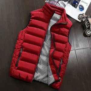 Men's Vests Men Waistcoat Winter Padded Vest With Zipper Pockets Stand Collar Thick Warm Sleeveless For Neck Protection