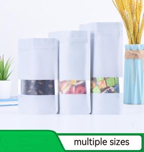 Sacos de embalagem de alimentos com zíper branco de tamanhos diferentes com janela transparente na frente, flores secas e frutas, saco de armazenamento caseiro 2341471