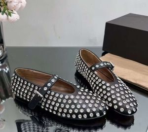 Cowhide rivet flat buckle with low cut shallow cut round head soft and comfortable Mary Jane flat sole single shoe ballet sho