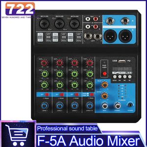 F5A Audio Mixer 5channel Sound Table Professional Computer Stage Recording USB Card High Low Tone DJ Equipment 240110