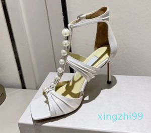 Jimmyness Choo Shoe Pearl Women Heels Wedding Sandals Shoes Genuine Leather Strass Pointed Closed Toe Party Shiny Bottom Pumps High Heel