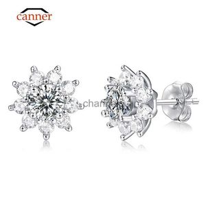 Stud Canner 1CT Moissanite Studörhängen för kvinnor Solid 925 Sterling Silver Brillant Cut Trendy Diamond Earring Wedding Fine Jewelry YQ240110