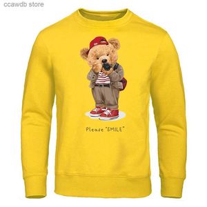 Men's Hoodies Sweatshirts Fashion Teddy Bear Taking Your Photo Sweatshirt For Men Funny Hat Rope Top Novelty S-Xxl Clothing Harajuku Shoulder Drop Hoodie T240110