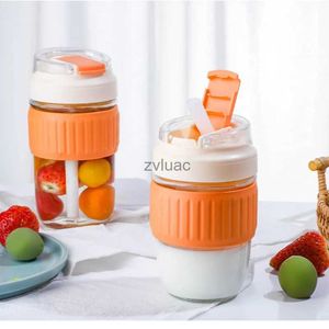 Vattenflaska 350/500 ml Sport Vattenflaska Dubbel Drink Glass Cup Female Portable Coffee Cup Cute Straw Cup medföljande kopp YQ240110