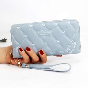 Sommer neue Handtasche frische und süße mittellange Damen-Geldbörse aus einfarbigem PU-Leder mit Stickerei