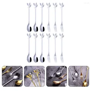 Dinnerware Sets Leaf Shape Cake Forks Stainless Steel Spoon Wedding Silverware Creative Dessert