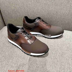 Playoff Leather Sneaker BERLUTI Men's Casual Shoes Berluti 23 Autumn/winter Fast Track Cloth Panel Colored Leather Sports Men's Shoes HBX7