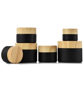 Black Frosted Glass Bottle Jars Cosmetic With Woodgrain Plastic lids PP liner 5G 10G 15G 20G 30G 50G lip Packing Bottles4293671