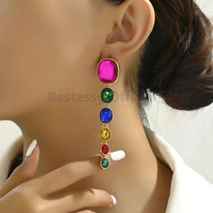 Baumeln Ohrringe Bunte Metall Oval Design Tropfen Für Frauen Koreanische Mode Luxus Glas Lange Quaste Party Elegante Ohr Zubehör schmuck