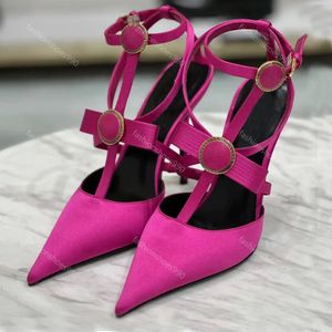 Luxury Designer Dress shoes 100% real Satin Slingbacks Drill buckle Stiletto Heeled Pink Dress shoe Court Pumps Women High Heels Wedding Sexy party With Box 35-41
