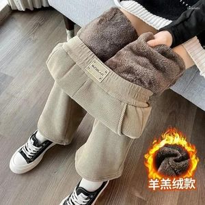 Pantaloni da donna 2024 inverno gamba larga donna autunno peluche extra spesso pile di agnello pantaloni coreani dritti caldi