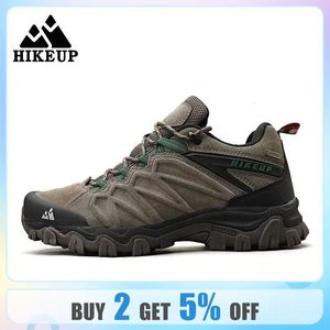 Hikeup Yüksek kaliteli deri yürüyüş ayakkabıları dayanıklı açık spor erkekler trekking deri ayakkabılar dantelli tırmanma av spor ayakkabıları 240109