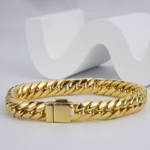Fabricação de pulseira de corrente cubana Hiphop legal em ouro amarelo 14k para homens pulseiras cubanas