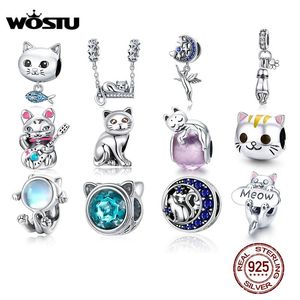 Collane Wostu Simpatico Gatto Con Ciondoli Sterling Sier Animale Figa Zirconia Perline Misura Braccialetto Originale Ciondolo Collana Fai Da Te Gioielli