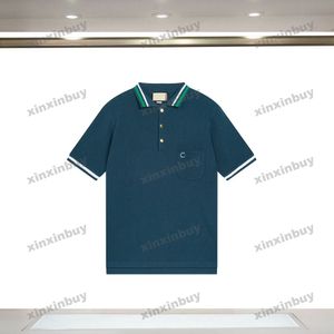 Xinxinbuy 2024 Men Designer Tee Tシャツニットレター刺繍ポケット女性ブラックホワイトグレーブルーレッドXS-3XL