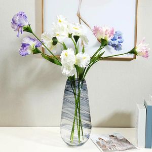 装飾的な花1PCシミュレーションフラワーアイリス装飾シングルブランチ人工ホームリビングルームウェディングテーブル装飾青い偽の植物