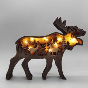 New Christmas Wooden Crafts Creative North American Forest Animal Home Decoration Elk Brown Bear Ornament