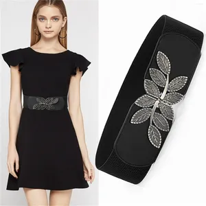 Belts Women'S Fashion Wild Wide Waistband Elastic Stretch Dress Waist Black Belt Buckle Band Female Rose Flower Clothing Accessories