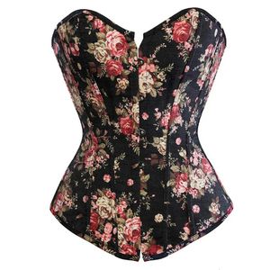 Fashion Corset Women's Vintage Floral Denim Corset Bustie Overbust Burlesque Sexy Lingerie Top Waist Cincher Body Shaper Blue 240110