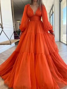 Party Dresses V-neck Elegant Cocktail Long Puff Sleeve Slim Waist Chiffon Princess Evening Gowns Women Dress Prom Vestidos