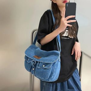 Denim Bag Women Handbags Large Capacity Ladies Tote Bags Adjustable Strap Simple Portable Casual Multi-Pockets for Party Travel 240109