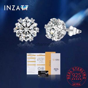 STUD INZATT Real 925 Sterling Srebrny 50 punktów sześć kolczyków stadninowych sześć pazurów moissanite dla kobiet lekkie luksusowe minimalistyczne biżuterię YQ240110