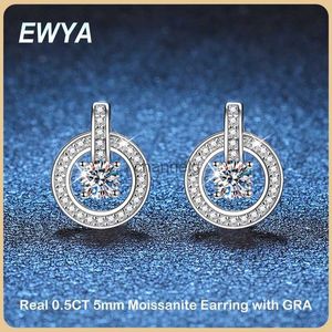 Stud EWYA Real GRA Certificado D Cor 0.3CT 4mm Moissanite Brincos para Mulheres Menina S925 Sterling Silver Diamond Brinco Ear Studs Presente YQ240110