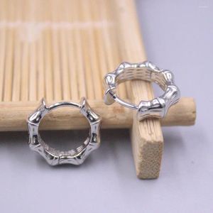 Dangle Earrings Pure S925 Sterling Silver Women Lucky Bamboo Hoop