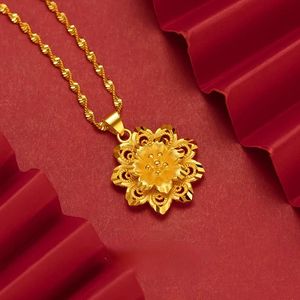 Necklaces Solid 18k Yellow Gold Color Hollow Sun Flower Necklace for Women Bride Charm Fine Jewelry Link Chain Wedding Party Gift Not Fade