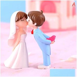 Garden Decorations 1 Pair Cartoon Romantic Couple Figurines Micro Landscape Pendant Diy Plastic Craft Scene Decoration Drop Delivery H Otmyk